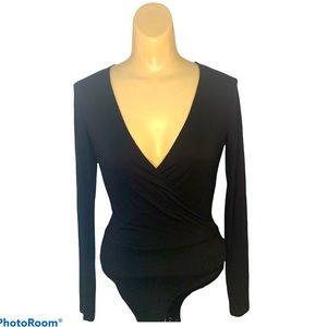 Forever 21 Size S Black Faux Wrap Front Bodysuit